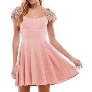 City Studios Womens Lace Trim Short Party Mini Dress Juniors Pale Rose Size 7